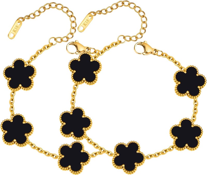 MPRAINBOW Women Gold Bracelets Jewelry Set - 18K Gold Plated Floral Bracelets,Stainless Steel Charm Bracelet Non-Tarnish,Adjustable lucky Chain Set Trendy Gift,Christmas Valentines Birthday Gifts for Girlfriend - Image 1